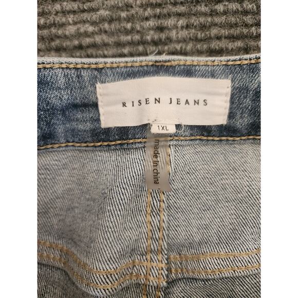Risen Denim Blue Jeans Womens 1XL Stretch Wide-Leg Frayed Hem Casual - Picture 4 of 10